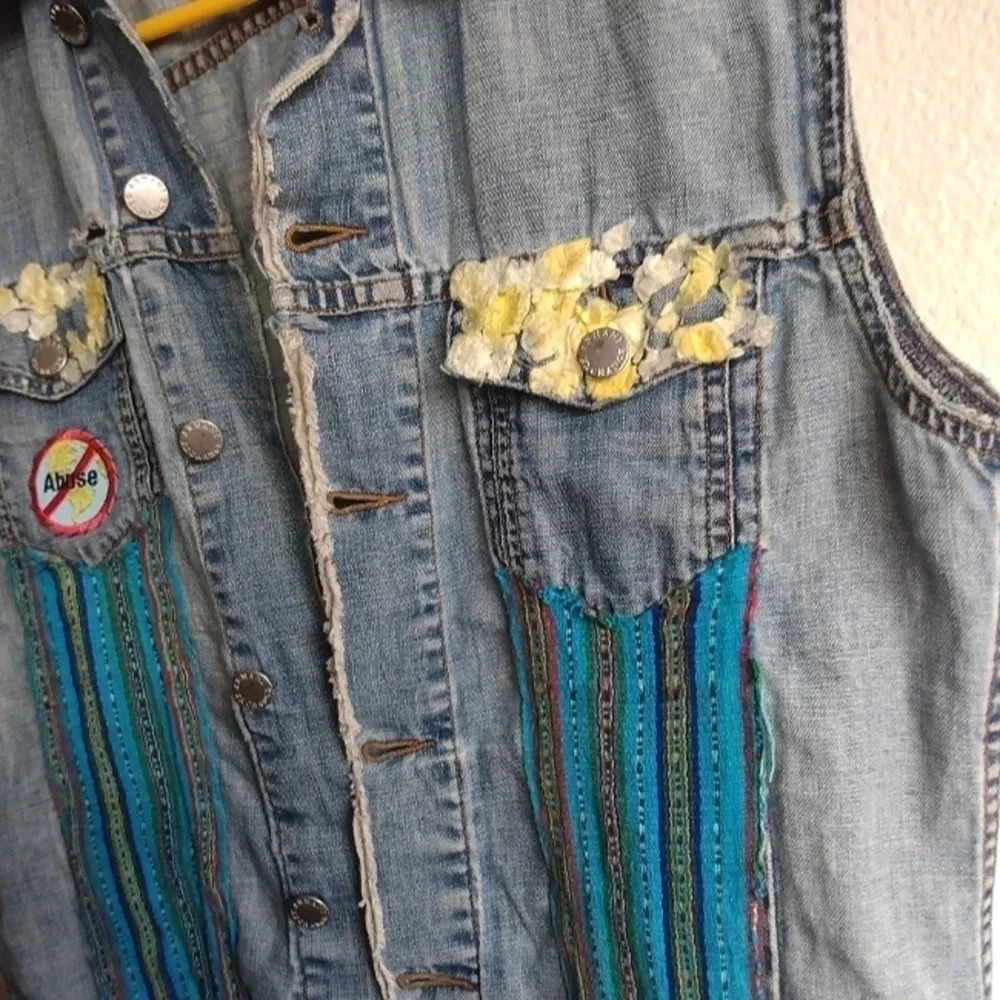Armani Exchange UPCYCLED Distressed Washed Denim Vest-Jean vest-Unique-Patched - Picture 14 of 16